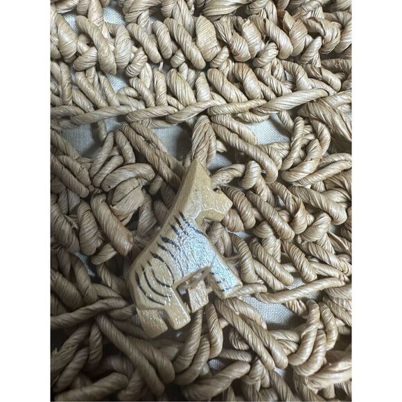 Vintage Cappelli Straworld Inc Large Tote With Safari Animal Wood Beads Notes - Picture 3 of 14